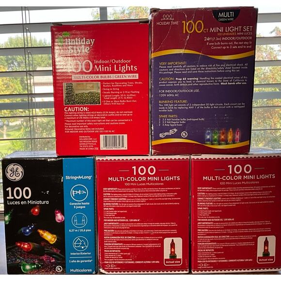 5 New in Boxes 100 Ct Christmas Holiday Lights Multi Color Lights Green Wire - Picture 3 of 5